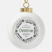 Gepersonaliseerde Baby Eerste Kerst Nordic Keramische Bal Ornament (Voorkant)