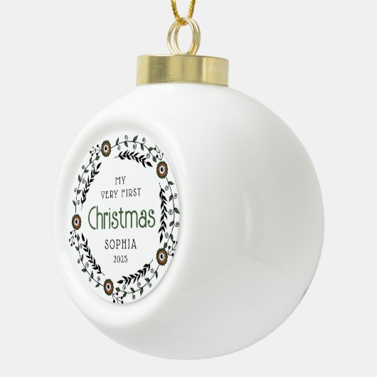Gepersonaliseerde Baby Eerste Kerst Nordic Keramische Bal Ornament (Rechts)