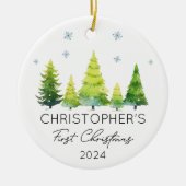 Gepersonaliseerde Baby Eerste Kerstboom Keramisch Ornament (Voorkant)