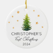 Gepersonaliseerde Baby Eerste Kerstboom Keramisch Ornament (Achterkant)