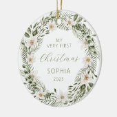 Gepersonaliseerde Baby Eerste Kerstboskrans Keramisch Ornament (Links)