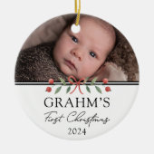 Gepersonaliseerde Baby Eerste Kerstfeest Foto Keramisch Ornament (Voorkant)
