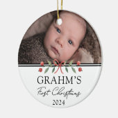 Gepersonaliseerde Baby Eerste Kerstfeest Foto Keramisch Ornament (Links)