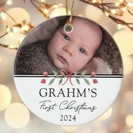 Gepersonaliseerde Baby Eerste Kerstfeest Foto Keramisch Ornament