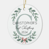 Gepersonaliseerde Baby Eerste Kerstfeest Groen Keramisch Ornament (Links)