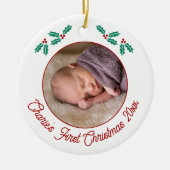 Gepersonaliseerde Baby Eerste Kerstfoto Keramisch Ornament (Voorkant)