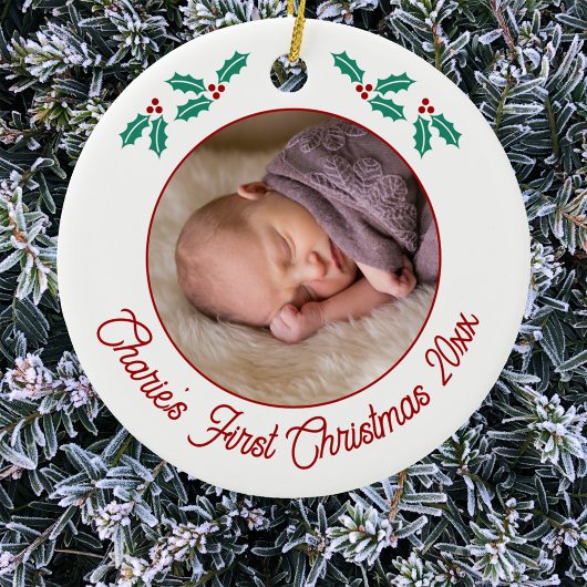 Gepersonaliseerde Baby Eerste Kerstfoto Keramisch Ornament