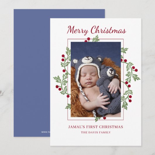 Gepersonaliseerde Baby Eerste Kerstkaart (Voorkant / Achterkant)