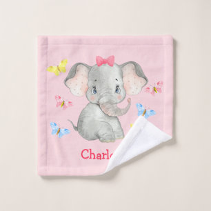 Gepersonaliseerde Baby Elephant Girls Pink Washandje
