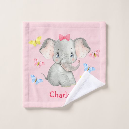 Gepersonaliseerde Baby Elephant Girls Pink  Washandje (Wasdoekje)