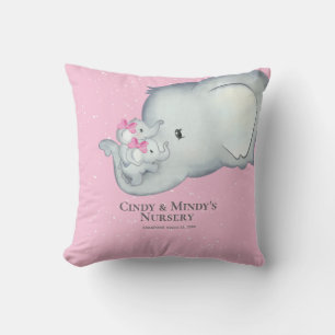 Gepersonaliseerde Baby Elephant Twins mama Kussen
