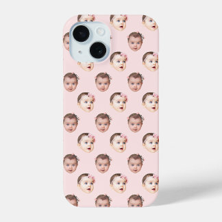 Gepersonaliseerde Baby Face 2 foto's Lichtroze iPhone 15 Case