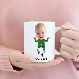Gepersonaliseerde Baby Face Funny Christmas Elf Koffiemok