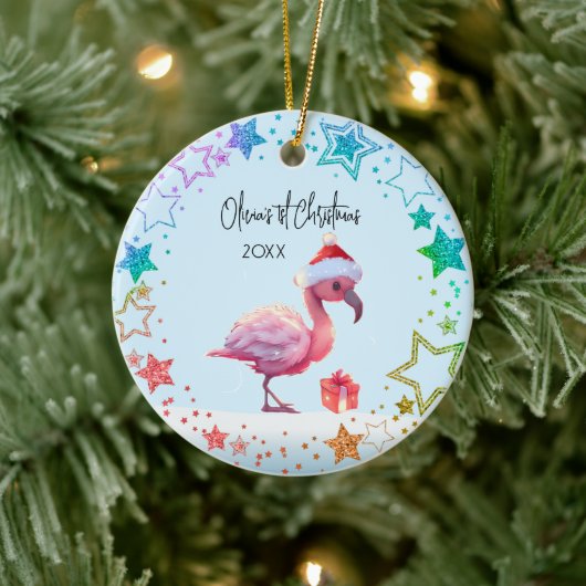 Gepersonaliseerde Baby Flamingo, Baby's Eerste Ker Keramisch Ornament (Boom)