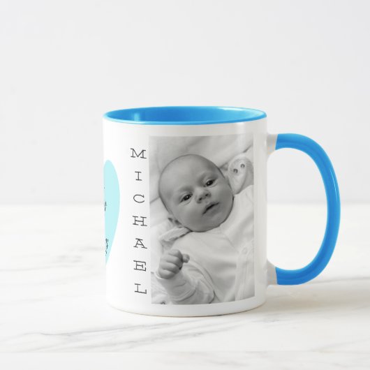 Gepersonaliseerde Baby foto Blauw handvat Koffie M Mok (Rechts)