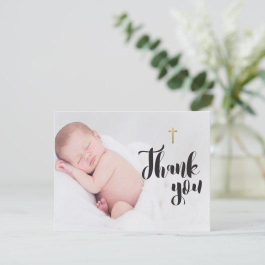 Gepersonaliseerde Baby Foto Dank u Doop Kaart (Staand voorkant)