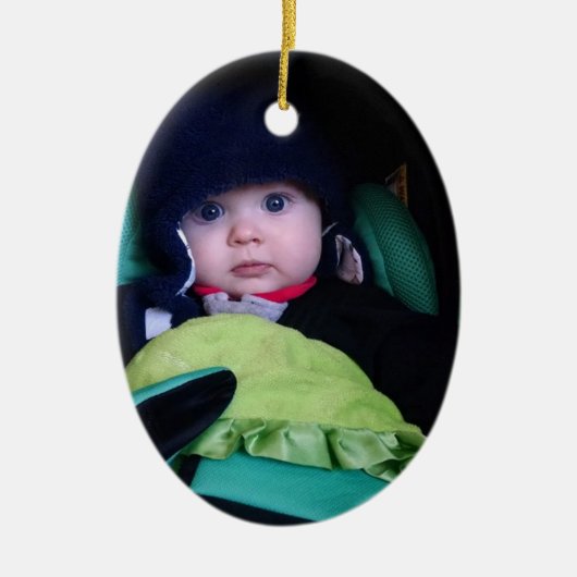 Gepersonaliseerde Baby-foto-ingang met naam en jaa Keramisch Ornament (Voorkant)