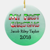 Gepersonaliseerde Baby-foto Mijn eerste kerst Keramisch Ornament (Achterkant)