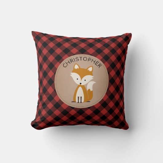 Gepersonaliseerde Baby Fox Plaid Kussen (Voorkant)