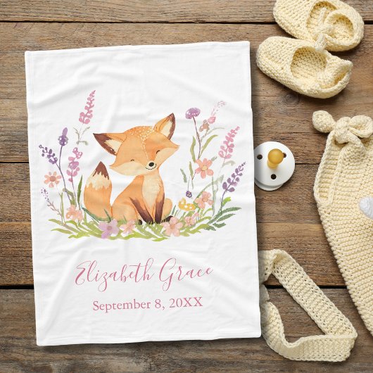 Gepersonaliseerde Baby Fox Wildflower Roze Baby Fleece Deken