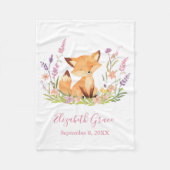 Gepersonaliseerde Baby Fox Wildflower Roze Baby Fleece Deken (Voorkant)