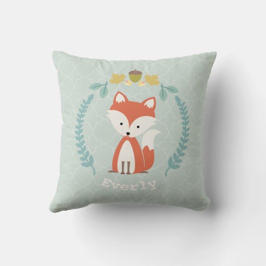 Gepersonaliseerde Baby Fox Wreath Pillow - Girl Kussen (Achterkant)