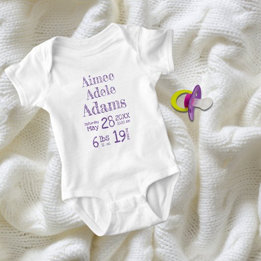 Gepersonaliseerde Baby Geboortestatus Bodysuit | P