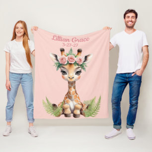 Gepersonaliseerde Baby Giraffe Vrouwelijke Safari  Fleece Deken