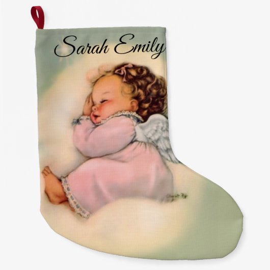 Gepersonaliseerde  baby Girl Angel Sleeping Grote Kerstsok (Voorkant)