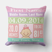Gepersonaliseerde baby Girl Birth Stats Pillow Kussen (Voorkant)
