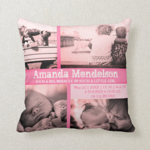 Gepersonaliseerde baby girl pink geboortstat Cushi Kussen