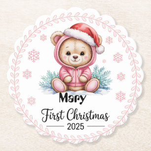 Gepersonaliseerde Baby Girl's eerste kerst Onderze Kartonnen Onderzetters