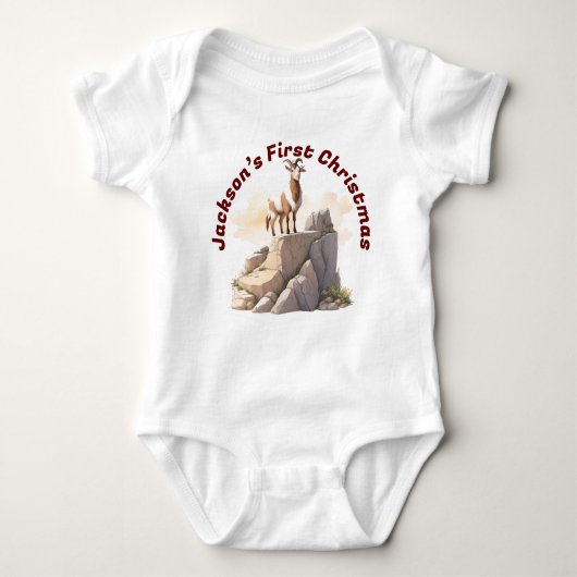 Gepersonaliseerde Baby Goat's Eerste Kerstmis, Woo Romper (Voorkant)