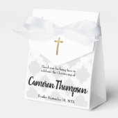 Gepersonaliseerde Baby Grijs Goud Kruis doopsel Bedankdoosjes (Voorkant Zijde)