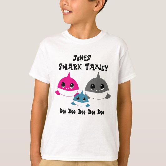 Gepersonaliseerde Baby-haaienfamilie T-shirt (Voorkant)