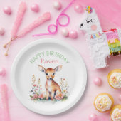 Gepersonaliseerde Baby Herten in Bloemen Meisjes V Papieren Bordje (Feest)