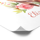 Gepersonaliseerde Baby Herten Roze Bloemen Kwekeri Poster (Hoek)