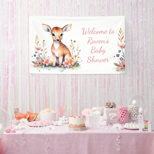 Gepersonaliseerde Baby Herten thema Baby shower Spandoek (Feest)