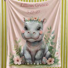 Gepersonaliseerde Baby Hippo Girl's Safari Nursery Fleece Deken