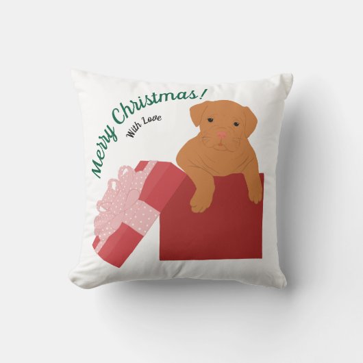 Gepersonaliseerde baby hond in een geschenkdoos kussen (Voorkant)