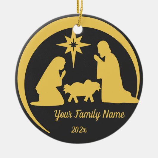 Gepersonaliseerde Baby Jesus Manger Kerstvakantie Keramisch Ornament (Voorkant)