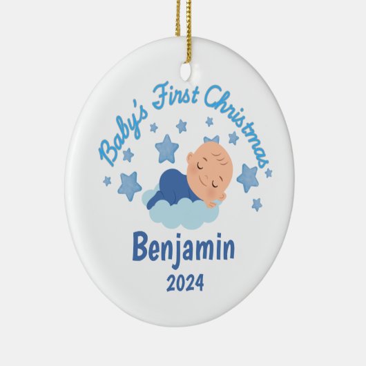 Gepersonaliseerde Baby Jongens Eerste Kerstmis Keramisch Ornament (Rechts)