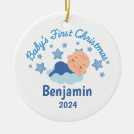 Gepersonaliseerde Baby Jongens Eerste Kerstmis Keramisch Ornament