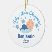 Gepersonaliseerde Baby Jongens Eerste Kerstmis Keramisch Ornament (Links)