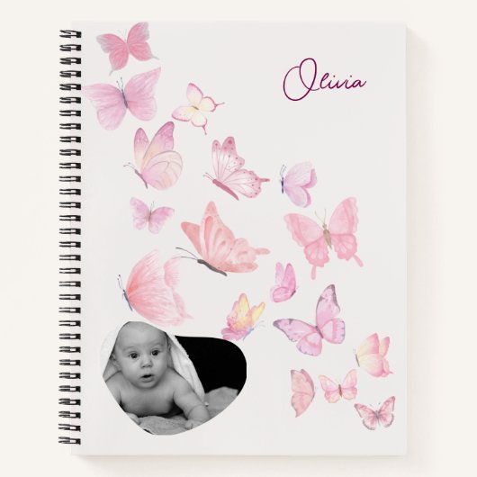 Gepersonaliseerde Baby Keepsake Journal – Butterfl Notitieboek (Voorkant)