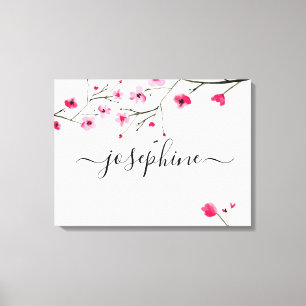 Gepersonaliseerde Baby Kwekerij Naam Kersenbloesem Canvas Afdruk