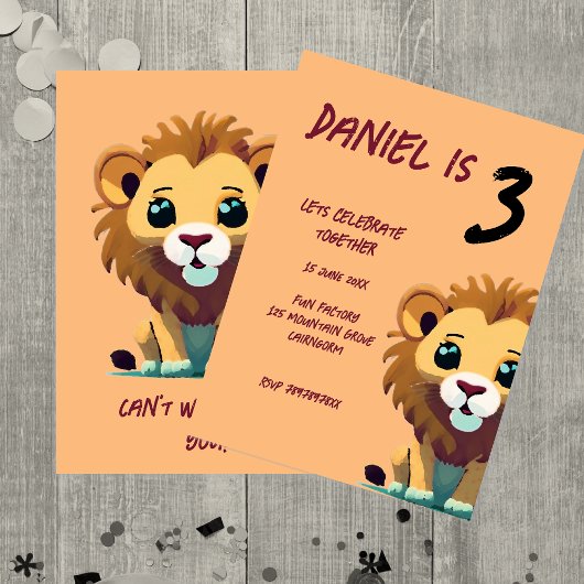 Gepersonaliseerde Baby Lion Party Kaart
