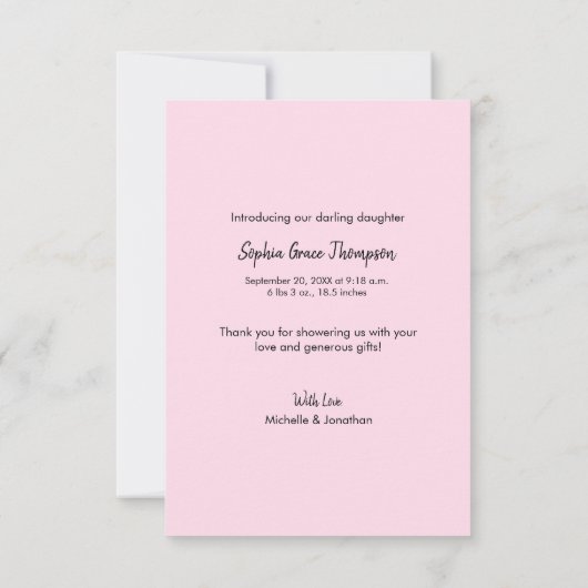 Gepersonaliseerde Baby Meisje Douche Dank u kaart  (Achterkant)