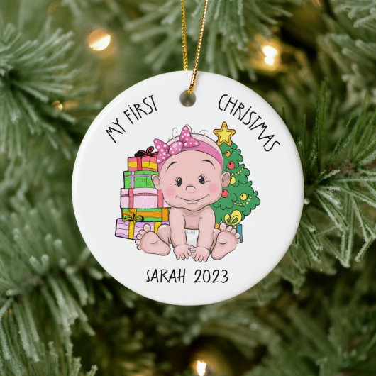 Gepersonaliseerde Baby Meisje Eerste Kerstmis Orna Keramisch Ornament (Boom)