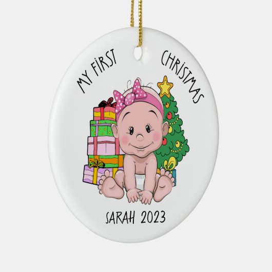Gepersonaliseerde Baby Meisje Eerste Kerstmis Orna Keramisch Ornament (Rechts)